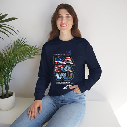 Kadavū Graphic Crewneck Sweatshirt — Kadavu Island & American Flag Travel Vibe