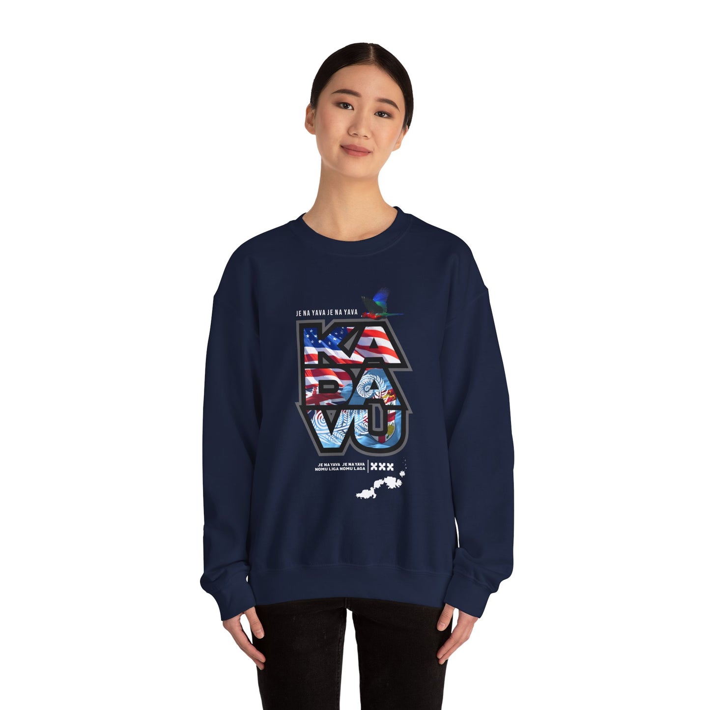 Kadavū Graphic Crewneck Sweatshirt — Kadavu Island & American Flag Travel Vibe