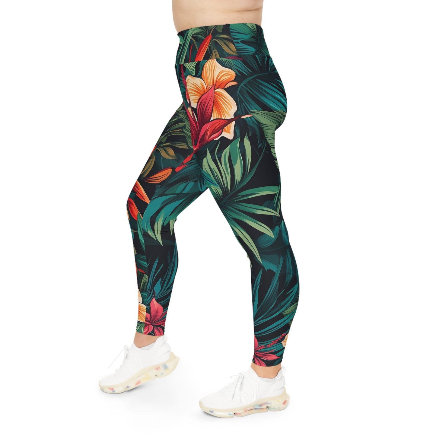 Tropical Floral Plus Size Leggings - Comfortable & Stylish Activewear