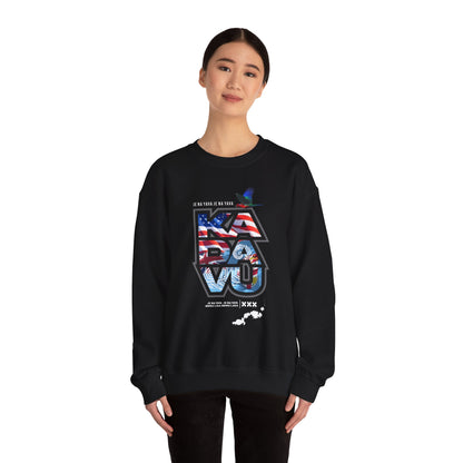 Kadavū Graphic Crewneck Sweatshirt — Kadavu Island & American Flag Travel Vibe