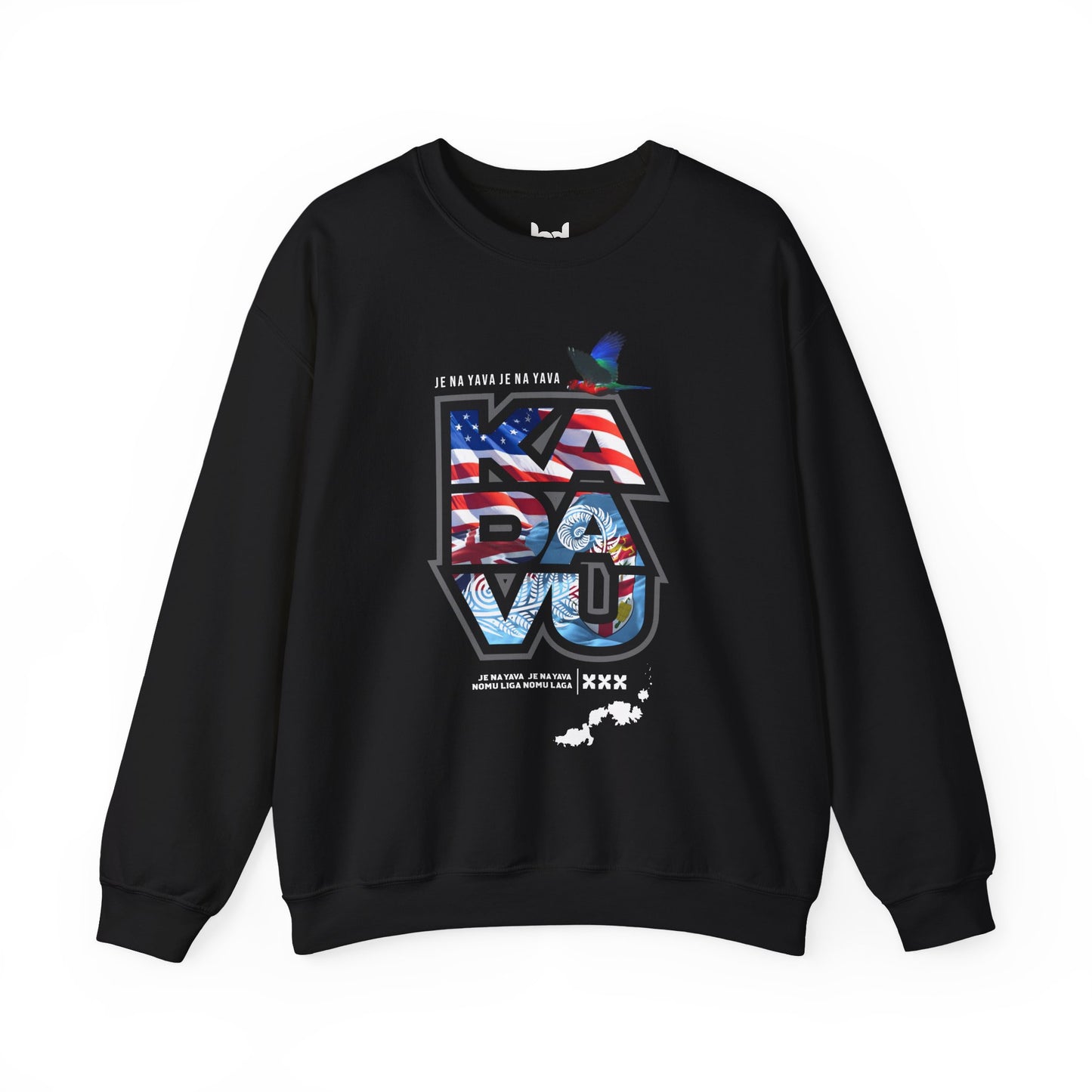 Kadavū Graphic Crewneck Sweatshirt — Kadavu Island & American Flag Travel Vibe
