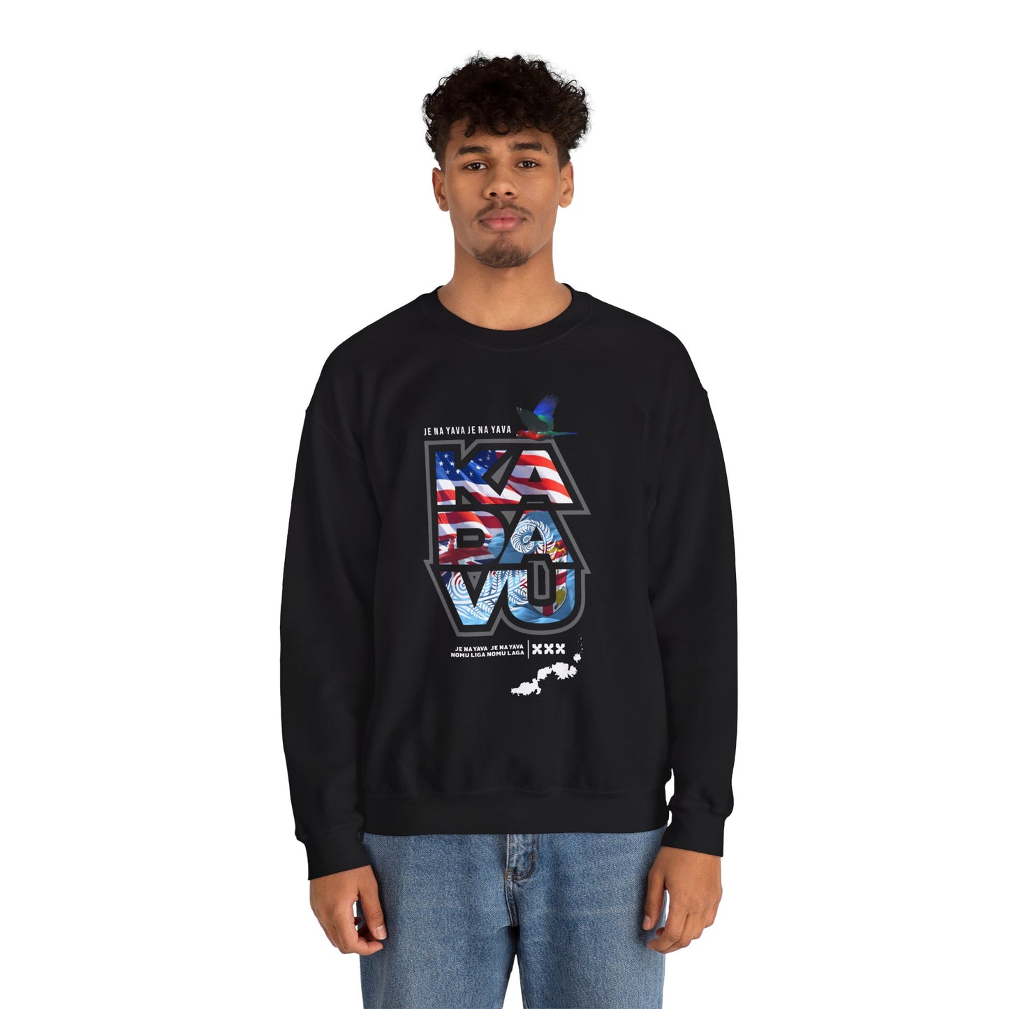 Kadavū Graphic Crewneck Sweatshirt — Kadavu Island & American Flag Travel Vibe
