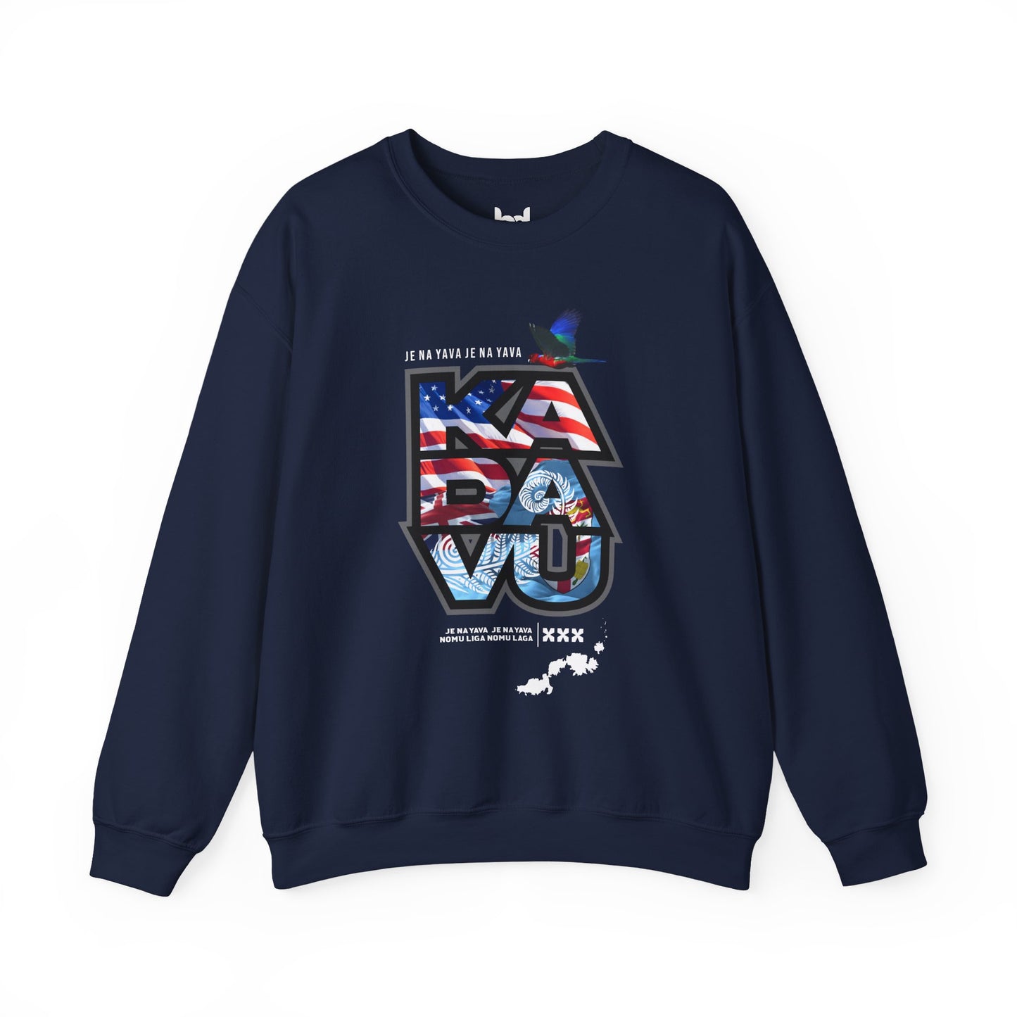 Kadavū Graphic Crewneck Sweatshirt — Kadavu Island & American Flag Travel Vibe