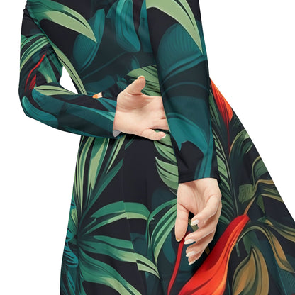 Tropical Floral Long Sleeve Dance Dress for Women - Perfect for Parties and Holidays